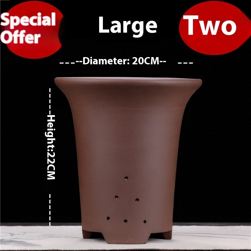 Large Glazed Stone Flower Pot with Purple Clay Pattern