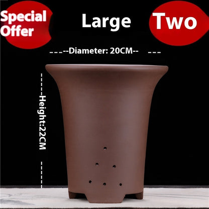 Large Glazed Stone Flower Pot with Purple Clay Pattern