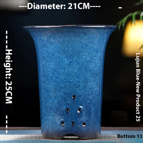 Large Glazed Stone Flower Pot with Purple Clay Pattern