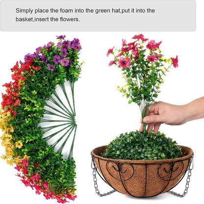 Outdoor Hanging Basket with Artificial Flowers for Garden Decoration