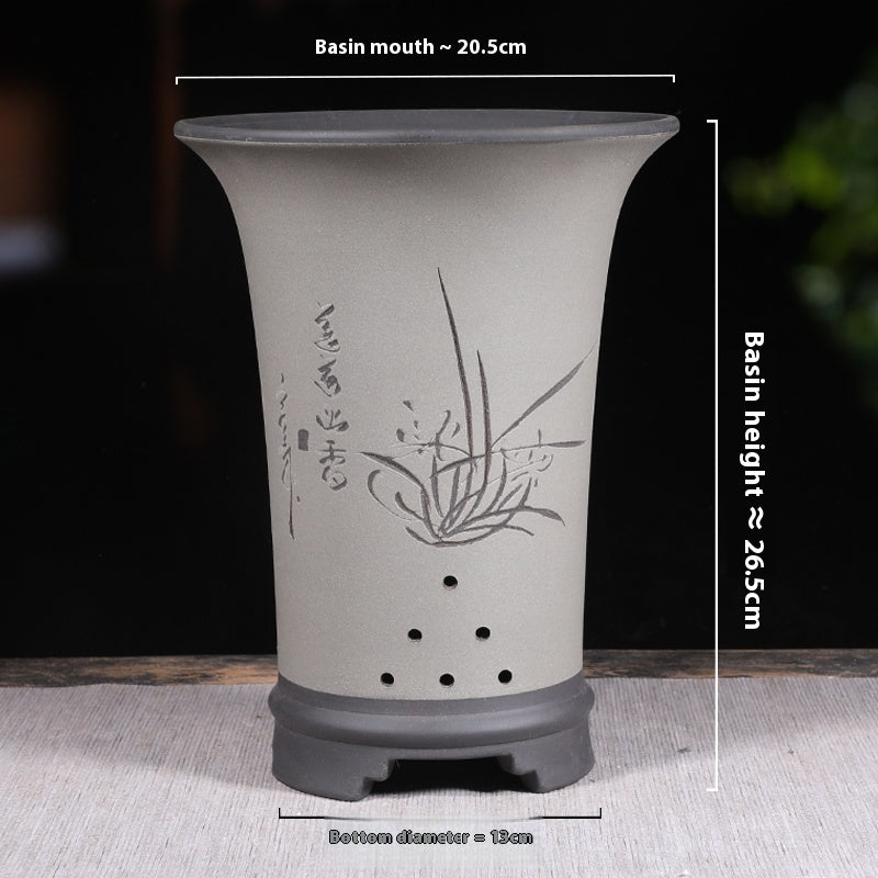 Ethnic Style Stone Planter Lotus & Bamboo Floor Pot