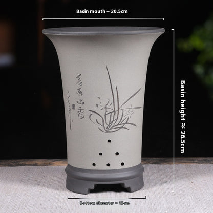 Ethnic Style Stone Planter Lotus & Bamboo Floor Pot