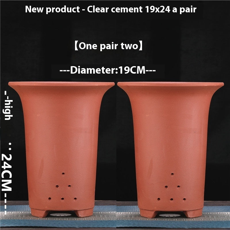 Large Glazed Stone Flower Pot with Purple Clay Pattern