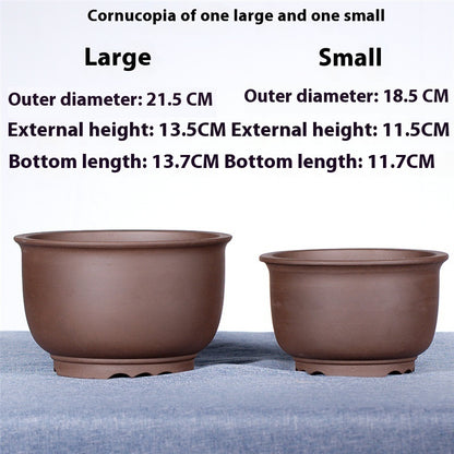 Large Glazed Stone Flower Pot with Purple Clay Pattern