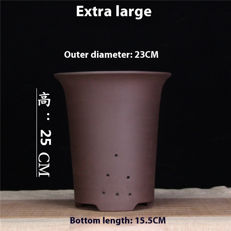 Large Glazed Stone Flower Pot with Purple Clay Pattern