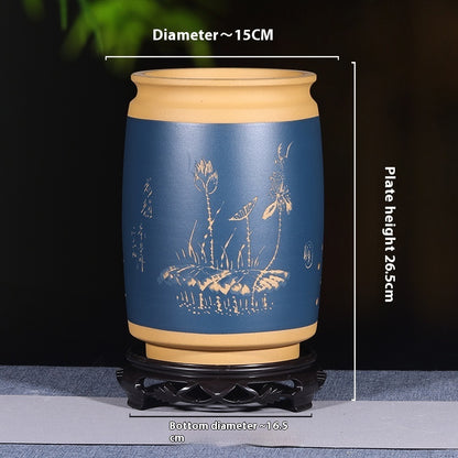 Ethnic Style Stone Planter Lotus & Bamboo Floor Pot