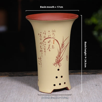 Ethnic Style Stone Planter Lotus & Bamboo Floor Pot