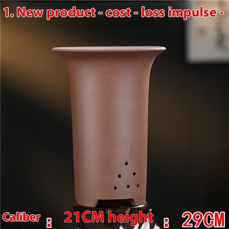 Large Glazed Stone Flower Pot with Purple Clay Pattern