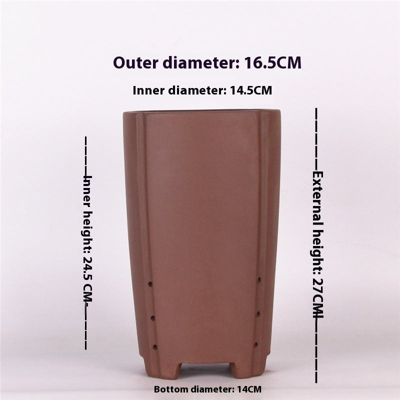 Large Glazed Stone Flower Pot with Purple Clay Pattern
