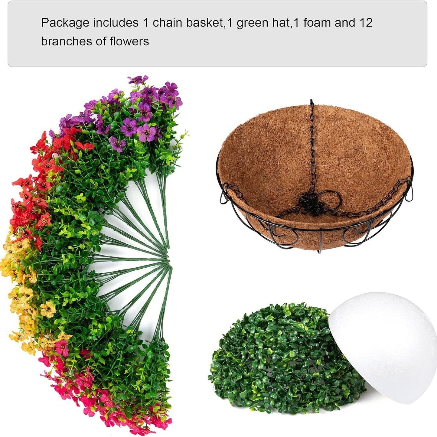 Outdoor Hanging Basket with Artificial Flowers for Garden Decoration