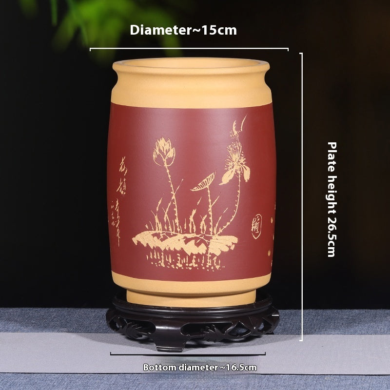 Ethnic Style Stone Planter Lotus & Bamboo Floor Pot