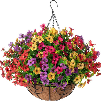 Outdoor Hanging Basket with Artificial Flowers for Garden Decoration