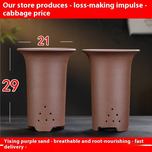 Large Glazed Stone Flower Pot with Purple Clay Pattern