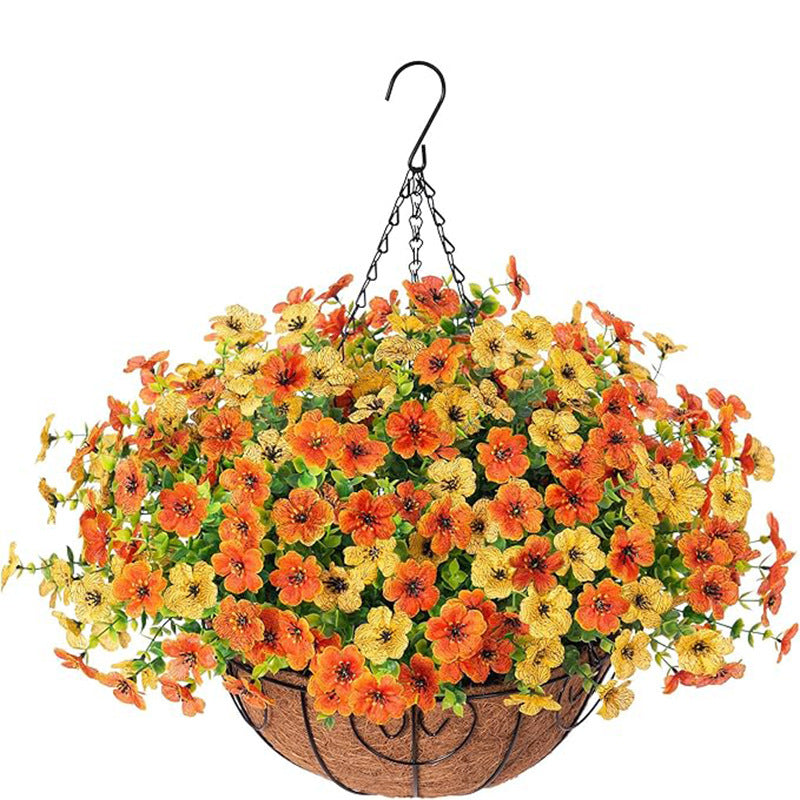 Outdoor Hanging Basket with Artificial Flowers for Garden Decoration