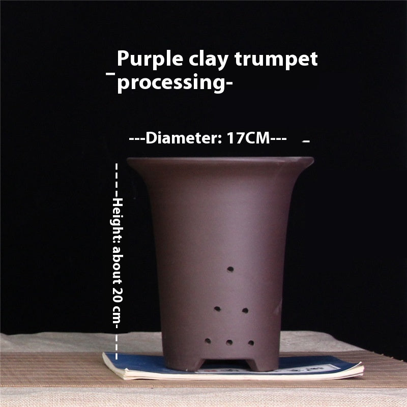 Large Glazed Stone Flower Pot with Purple Clay Pattern