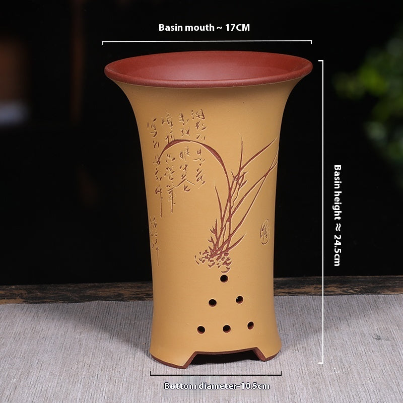 Ethnic Style Stone Planter Lotus & Bamboo Floor Pot