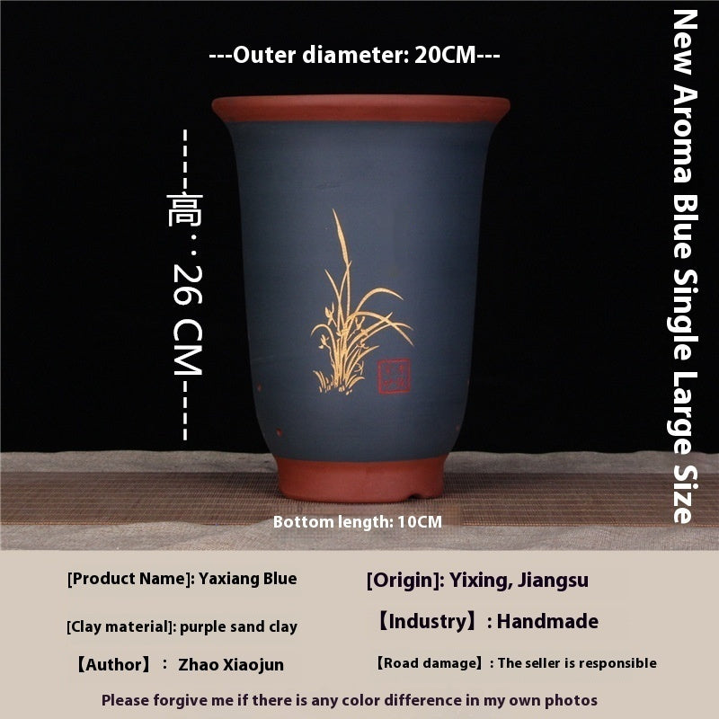 Large Glazed Stone Flower Pot with Purple Clay Pattern