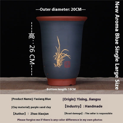 Large Glazed Stone Flower Pot with Purple Clay Pattern