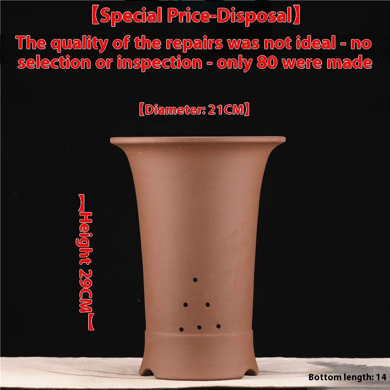 Large Glazed Stone Flower Pot with Purple Clay Pattern