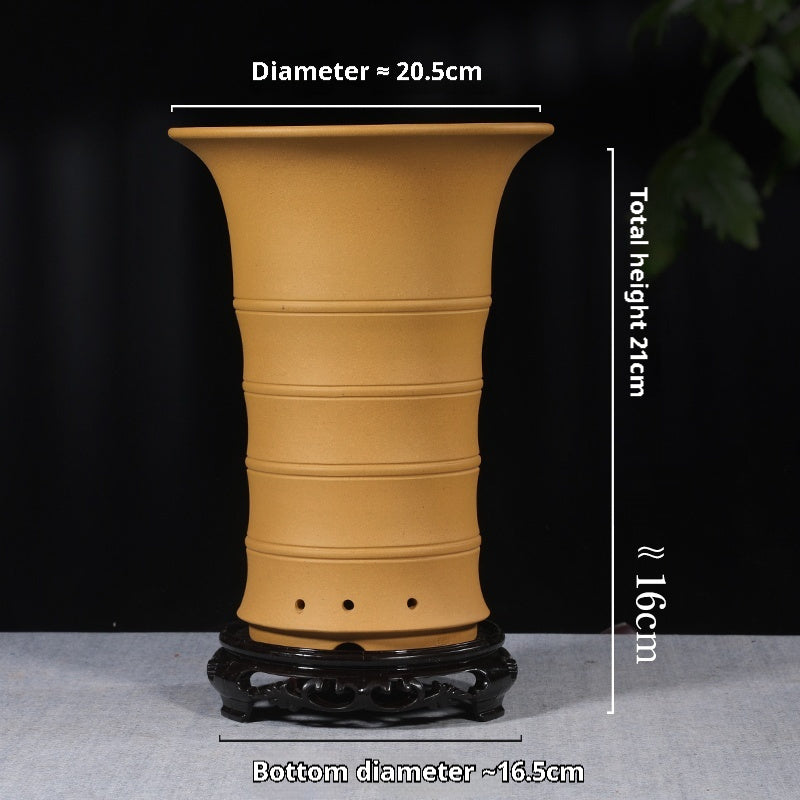Ethnic Style Stone Planter Lotus & Bamboo Floor Pot