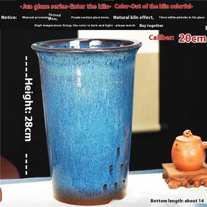 Large Glazed Stone Flower Pot with Purple Clay Pattern