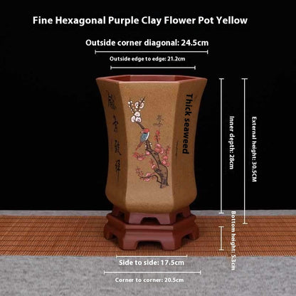 Classical Purple Sand Hexagonal and Carved Pots for Home Gardening