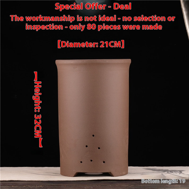 Large Glazed Stone Flower Pot with Purple Clay Pattern