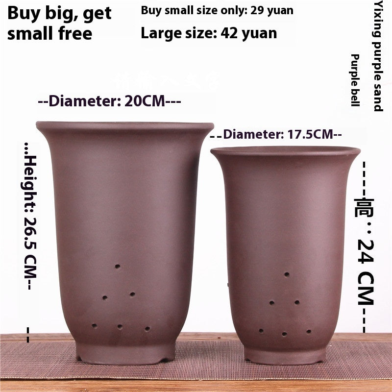 Large Glazed Stone Flower Pot with Purple Clay Pattern